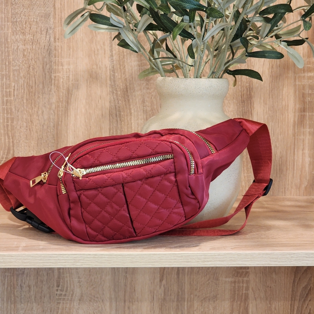 Stylish Red Quilted Fanny Pack Women's Crossbody Multi Pocket Waist Belt